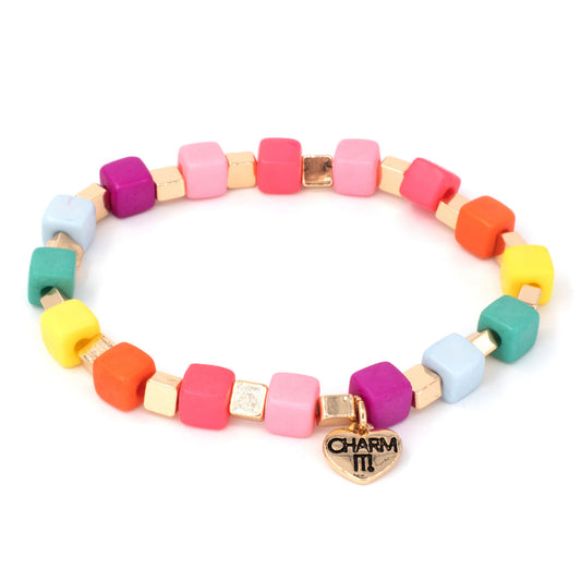 Jewelry- Gold Multi Cube Stretch Bead Bracelet