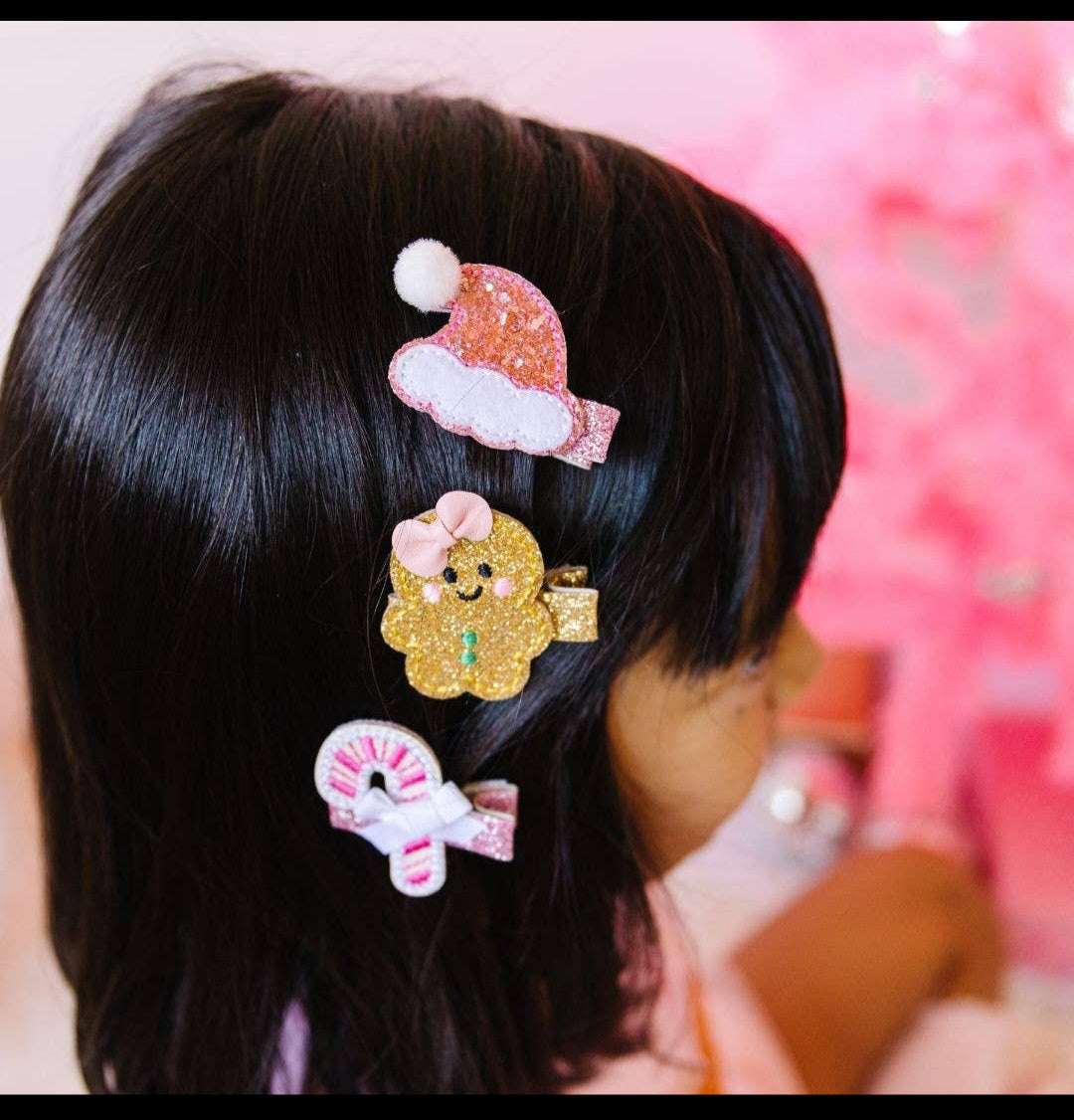 Gingerbread Christmas Clip Set - Kids Holiday Hair Clips