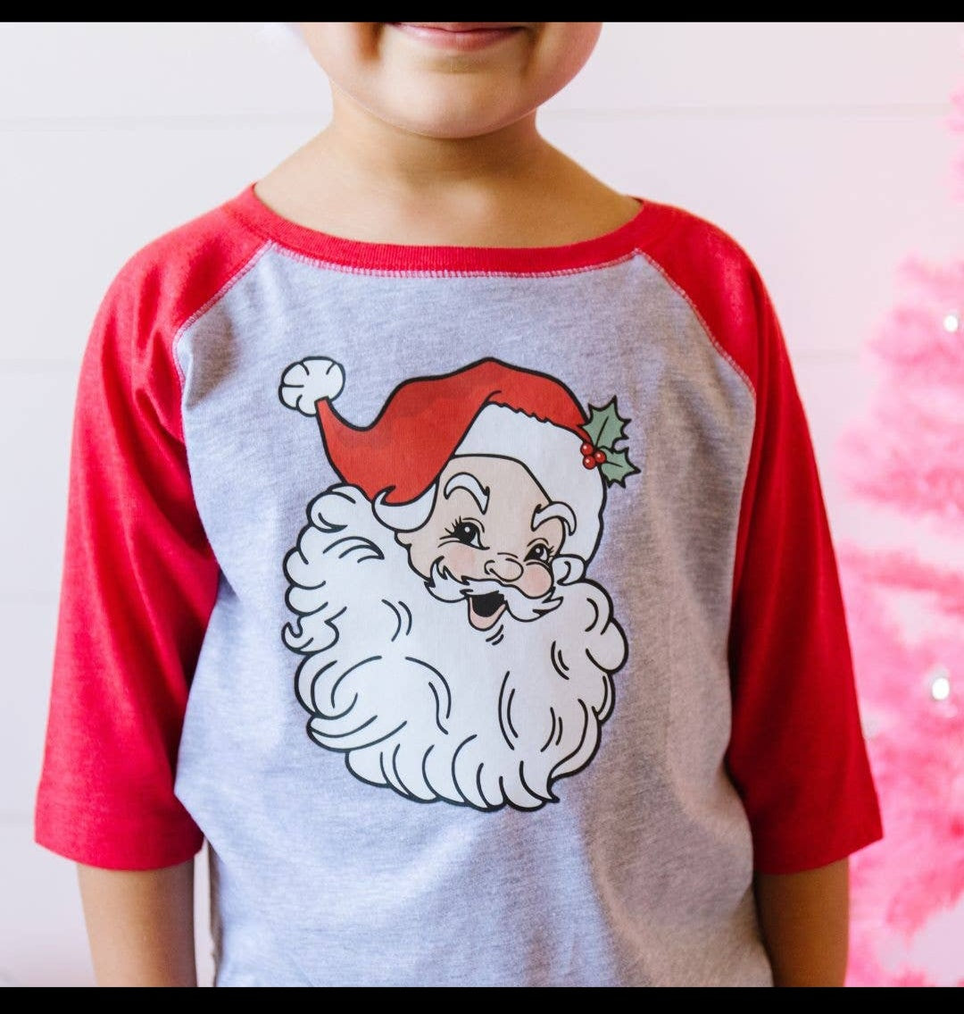 Retro Santa Christmas Shirt - Kids Holiday 3/4 Sleeve