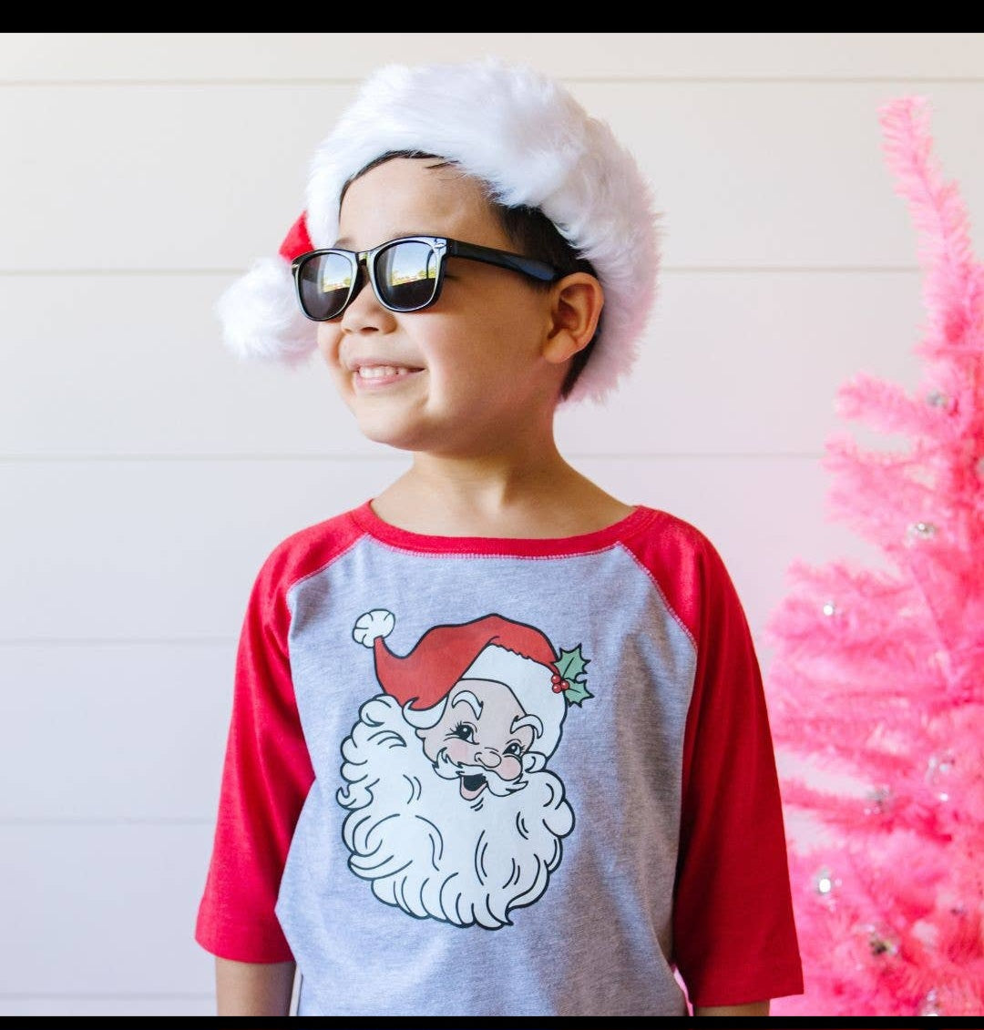 Retro Santa Christmas Shirt - Kids Holiday 3/4 Sleeve