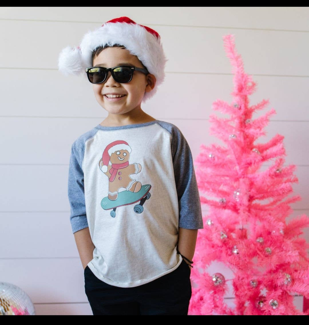 Gingerbread Skater Boy Christmas Shirt - Kids Holiday