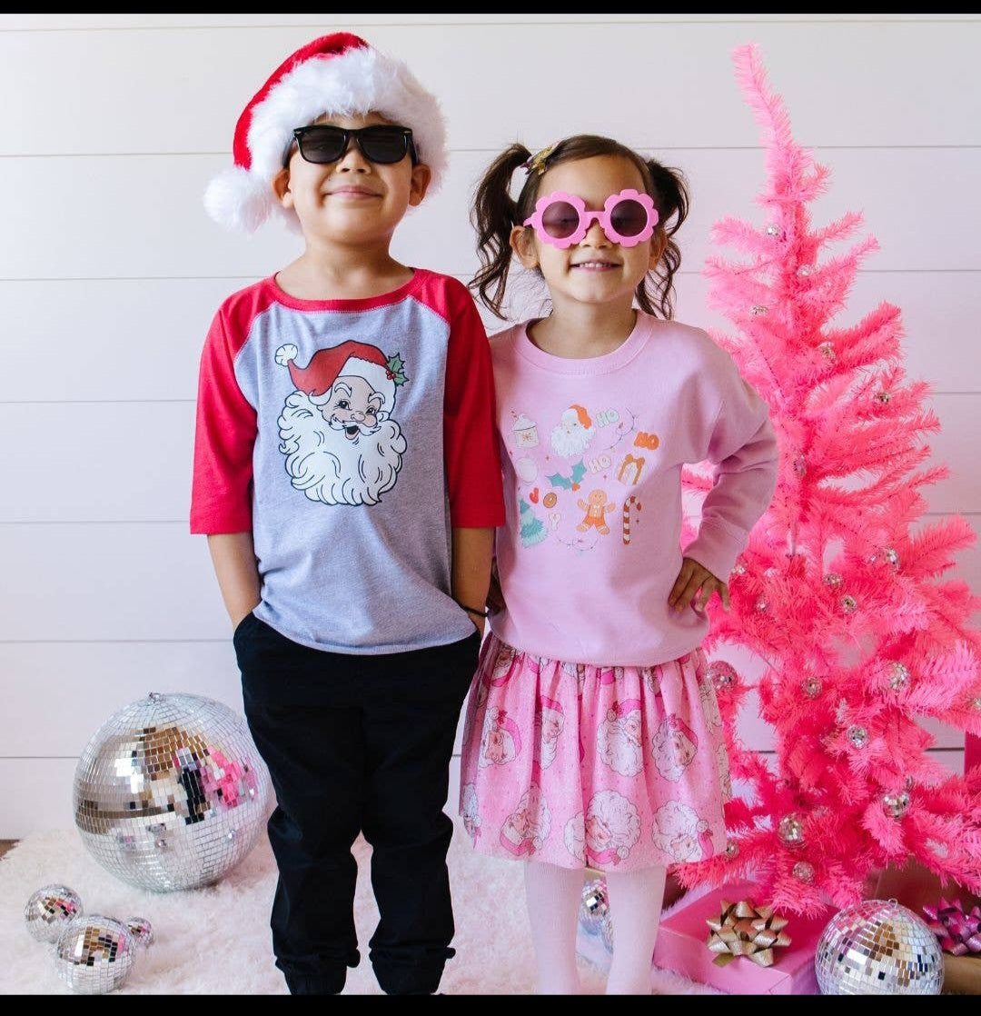 Retro Santa Christmas Shirt - Kids Holiday 3/4 Sleeve