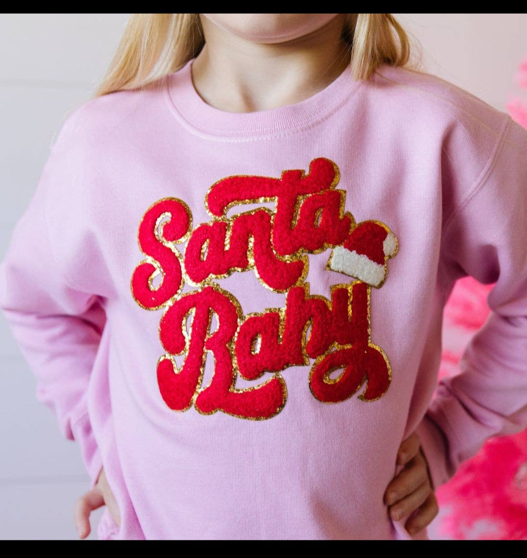 Christmas Patch Santa Baby Sweatshirt - Kids Holiday