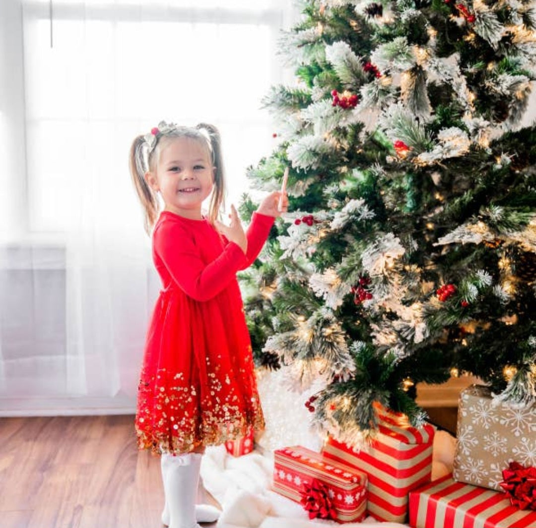 Red Sequin Dress - Long Sleeve Tutu Dress - Dress Up