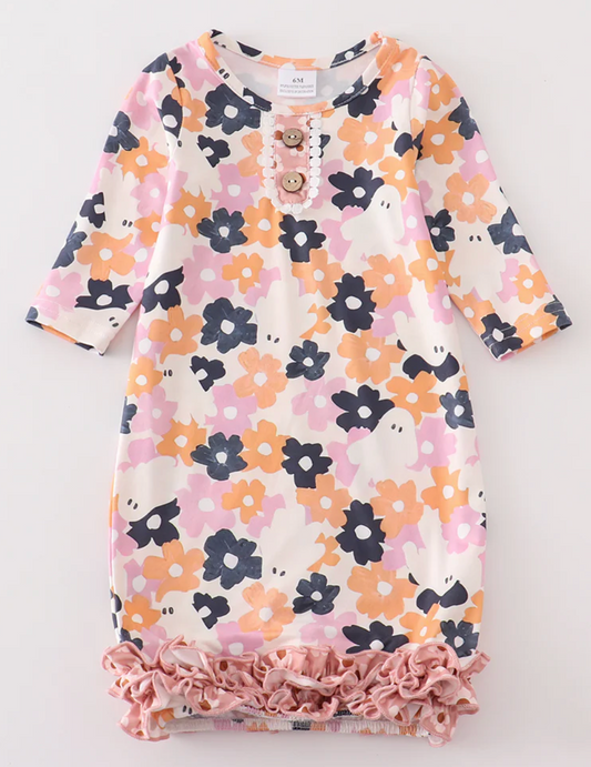 Ghost Pink Floral Ruffle Baby Gown