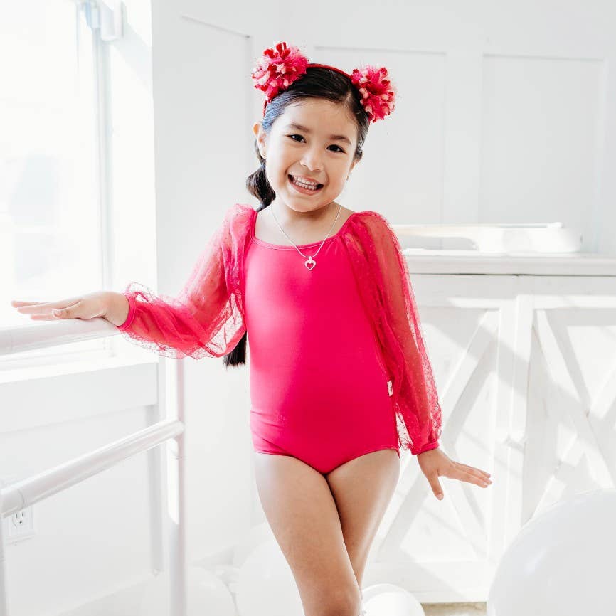 Mesh Long Sleeve Leotard - Hot Pink