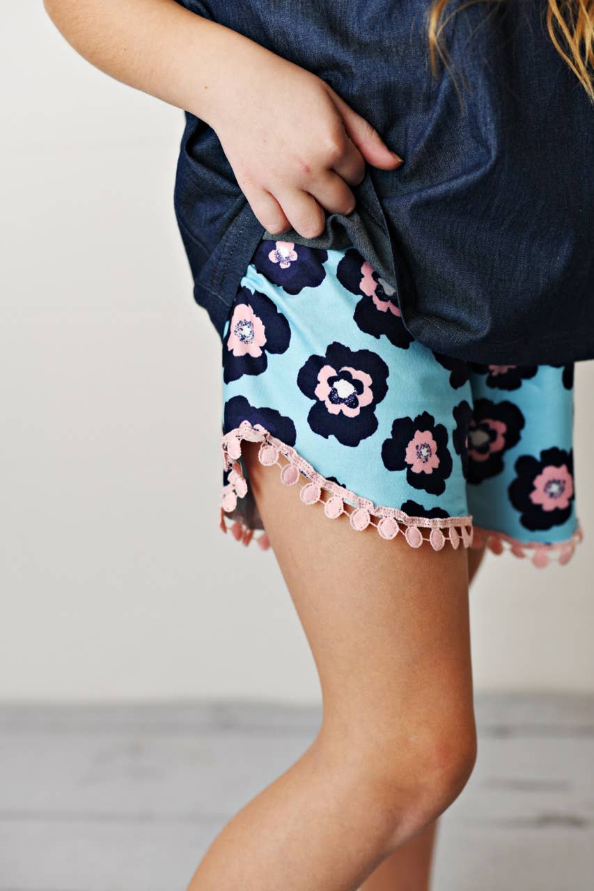 Kids Dark Jean Flower Ruffle Button Spring Two Piece Set