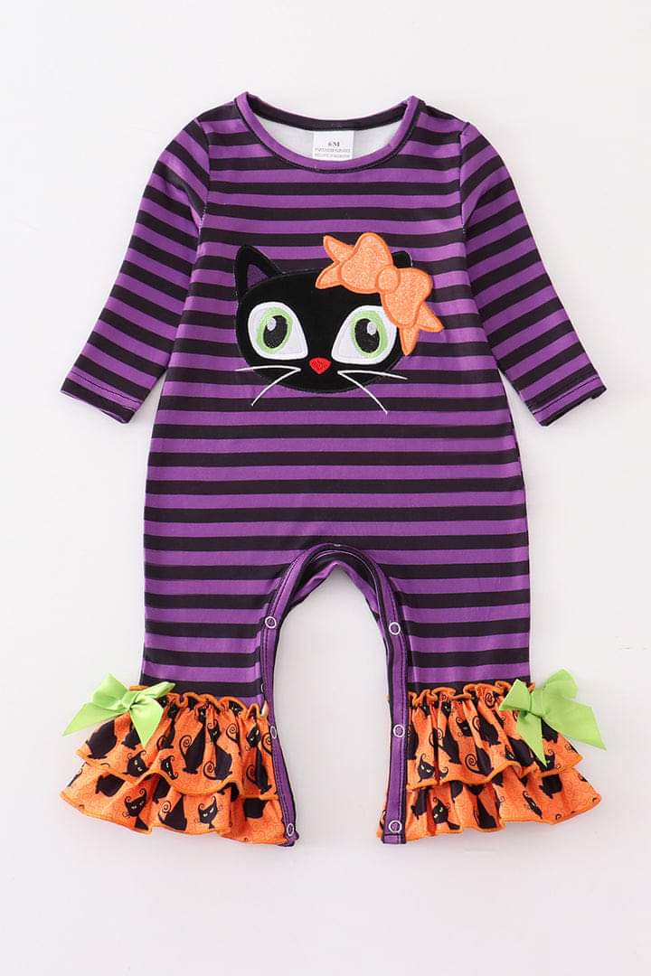 Purple Striped Cat Romper