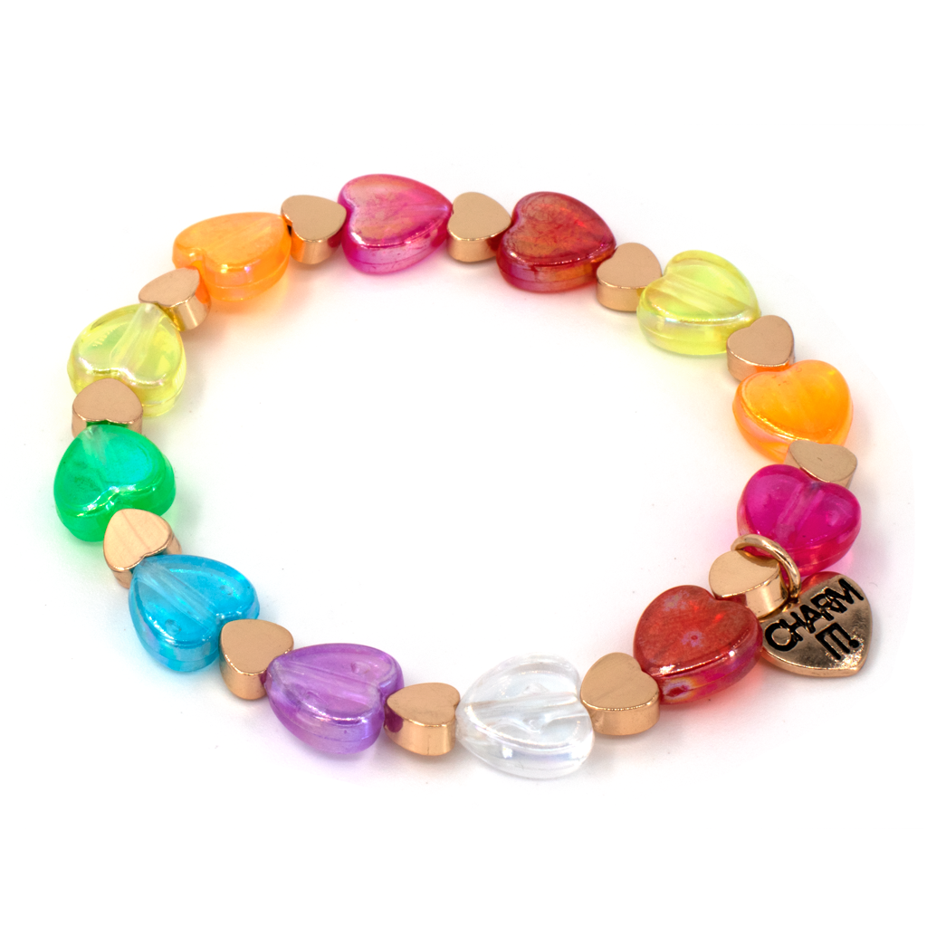 Jewelry- Gold Rainbow Heart Stretch Bead Bracelet