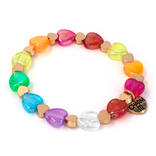 Jewelry- Gold Rainbow Heart Stretch Bead Bracelet