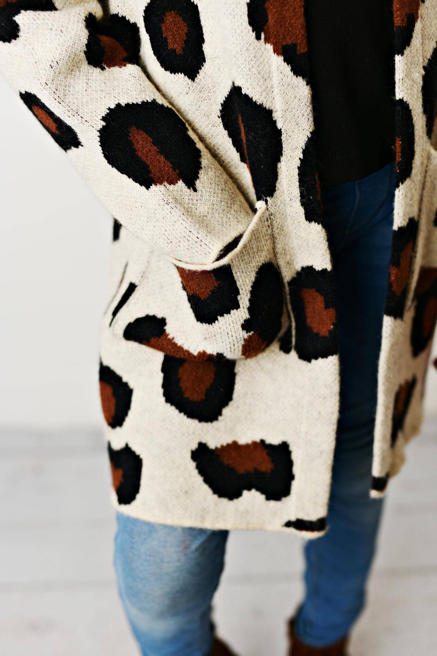 Kids Fall Leopard Long Cardigan Sweater with Pockets