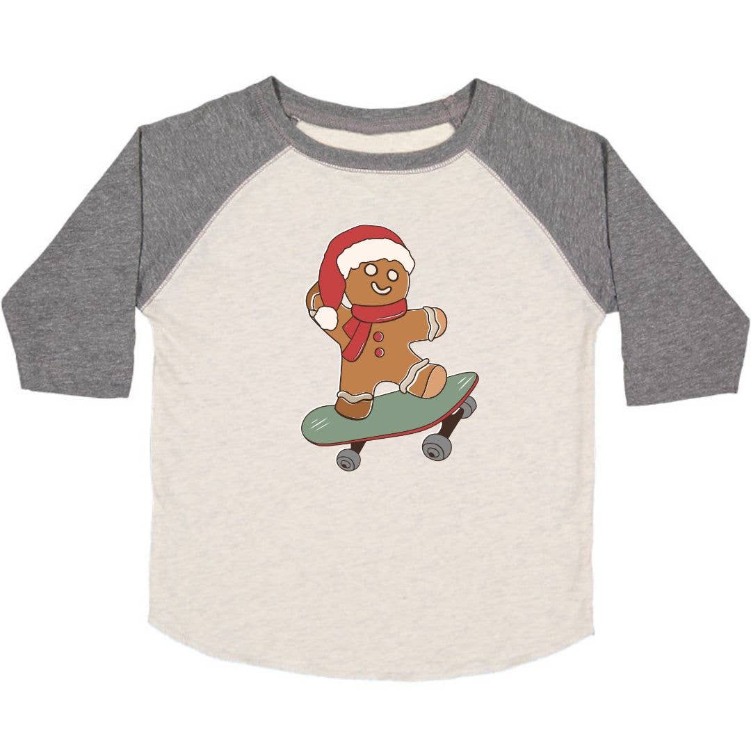 Gingerbread Skater Boy Christmas Shirt - Kids Holiday