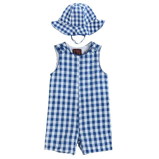 Royal Blue Gingham Romper and Sunhat